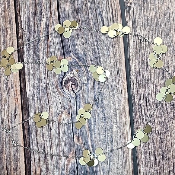 GOLD DISC SILVER LINK LONG 38" NECKLACE - Picture 3 of 8